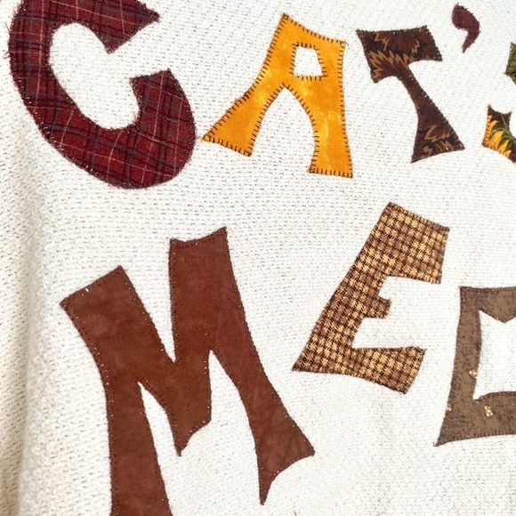 Vintage Handmade Patchwork Cats Meow Funky Cottagecore Granny Knit Jacket Kawaii - Picture 7 of 12